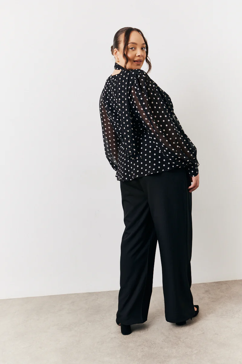 Black Polka Dot Tie Neck Blouse - Image 8