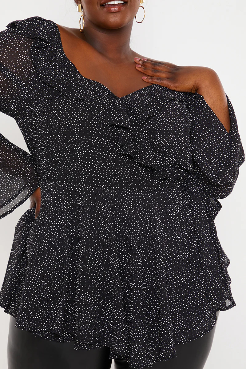 Polka Dot Print Off The Shoulder Top With Tie Waist - Image 10