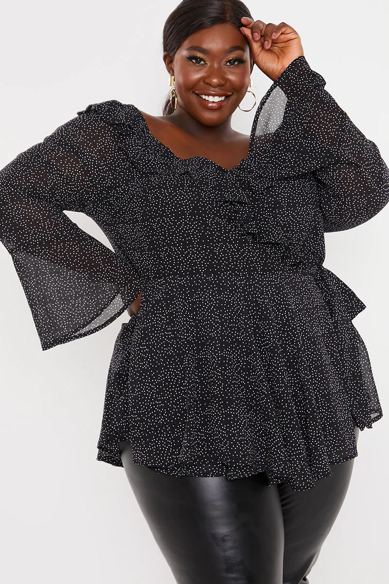 Polka Dot Print Off The Shoulder Top With Tie Waist - Image 12