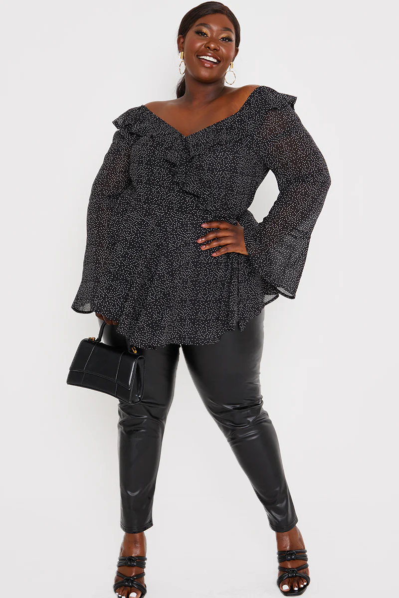 Polka Dot Print Off The Shoulder Top With Tie Waist - Image 9