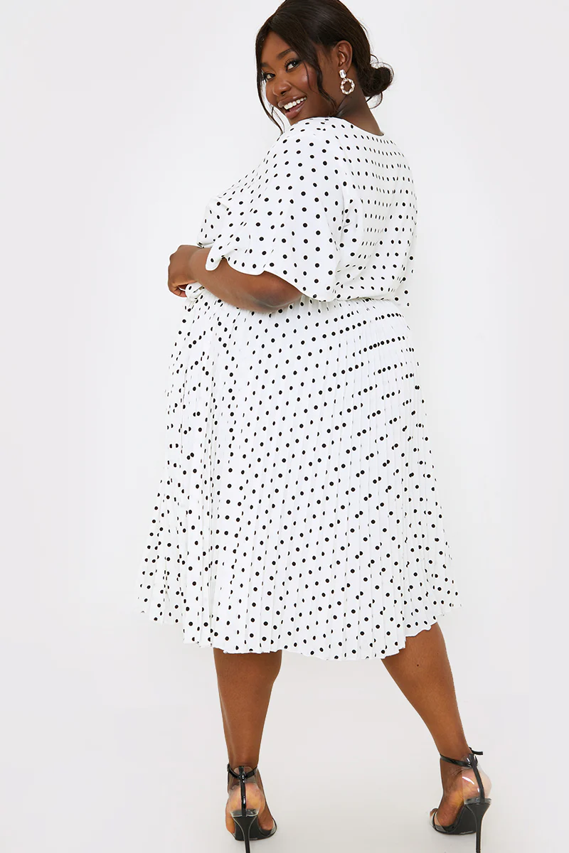 Polka Dot Print Pleated Wrap Midi Dress - Image 26