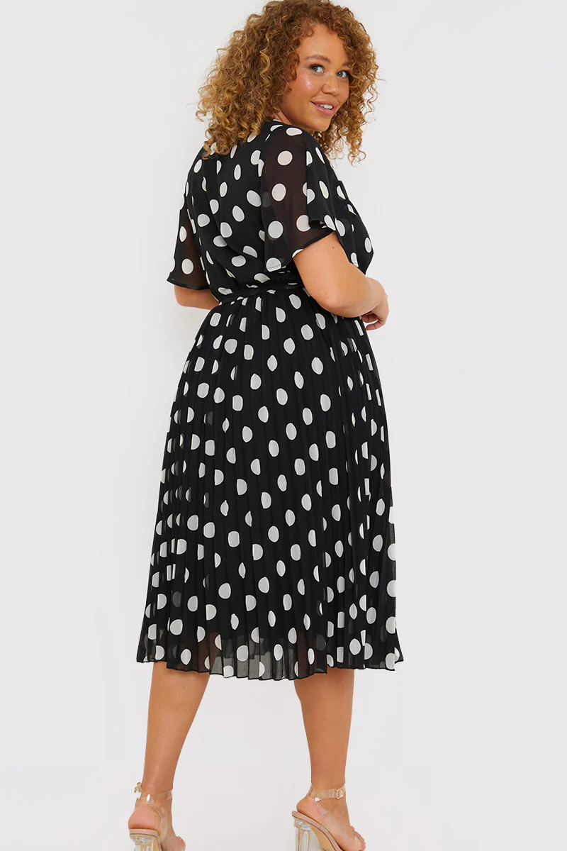Polka Dot Print Pleated Wrap Midi Dress - Image 6