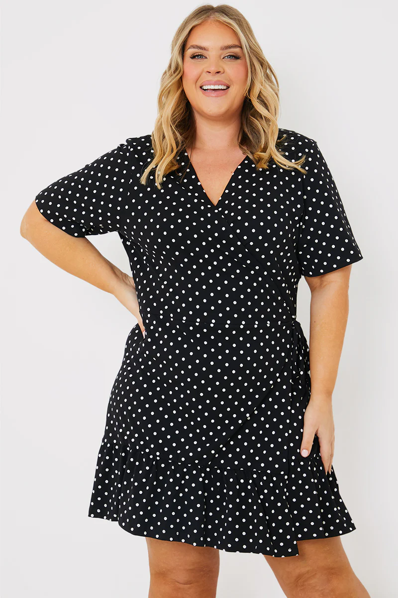 Polka Dot Print Short Sleeve Wrap Swing Dress - Image 5