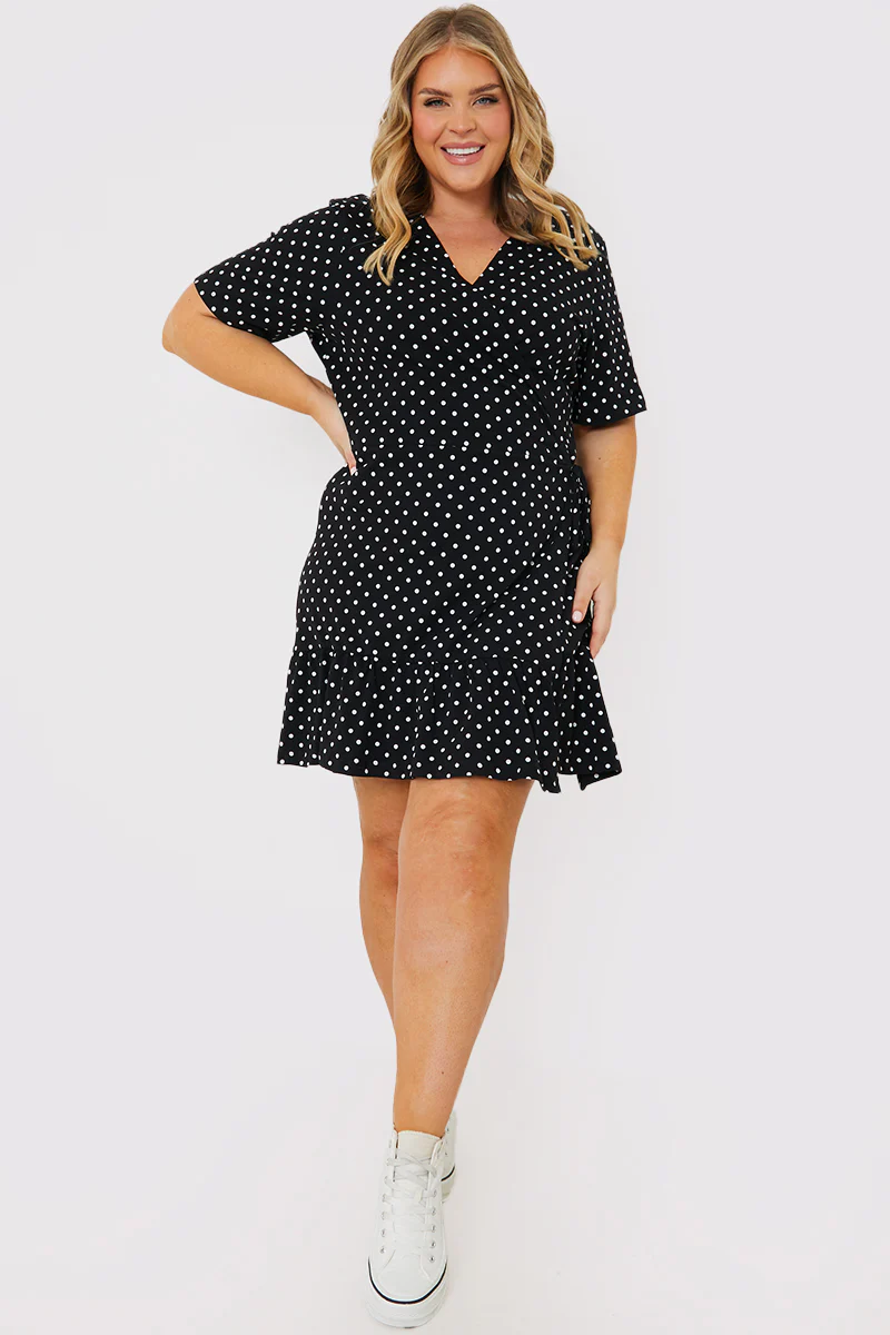 Polka Dot Print Short Sleeve Wrap Swing Dress - Image 6