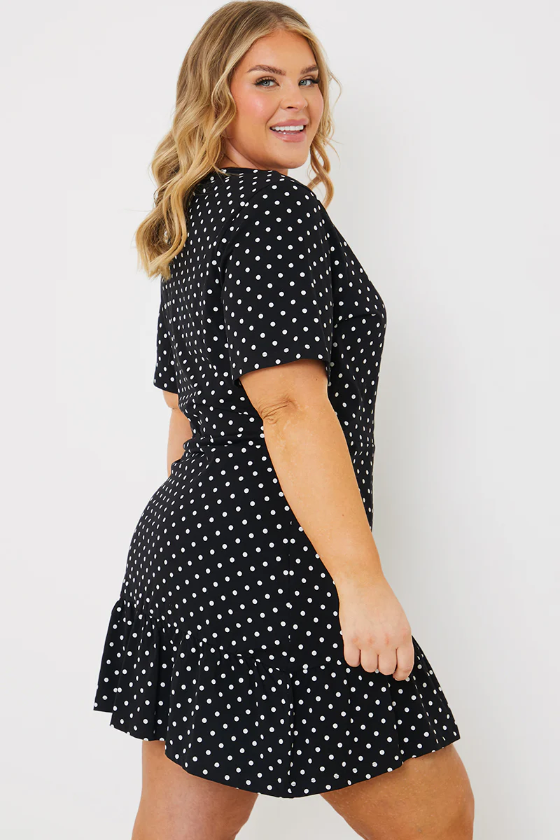 Polka Dot Print Short Sleeve Wrap Swing Dress - Image 8