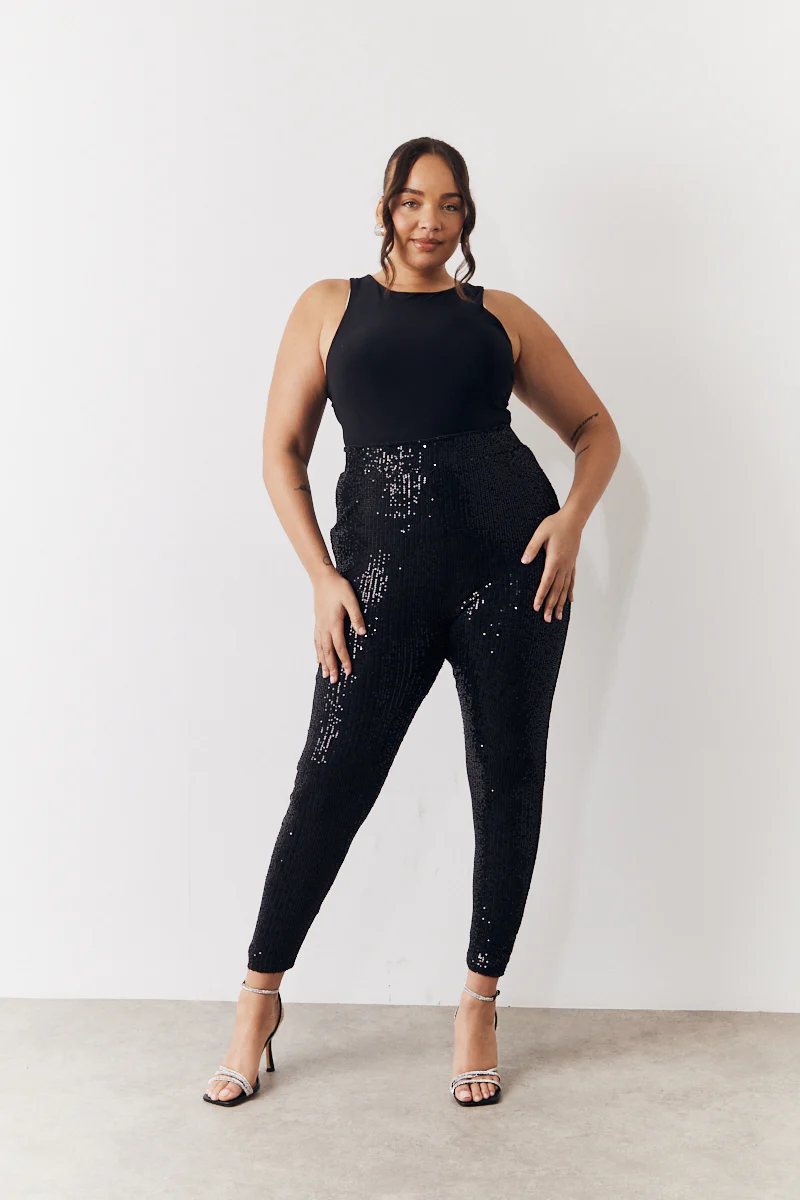 Black Premium Sequin Leggings - Image 5