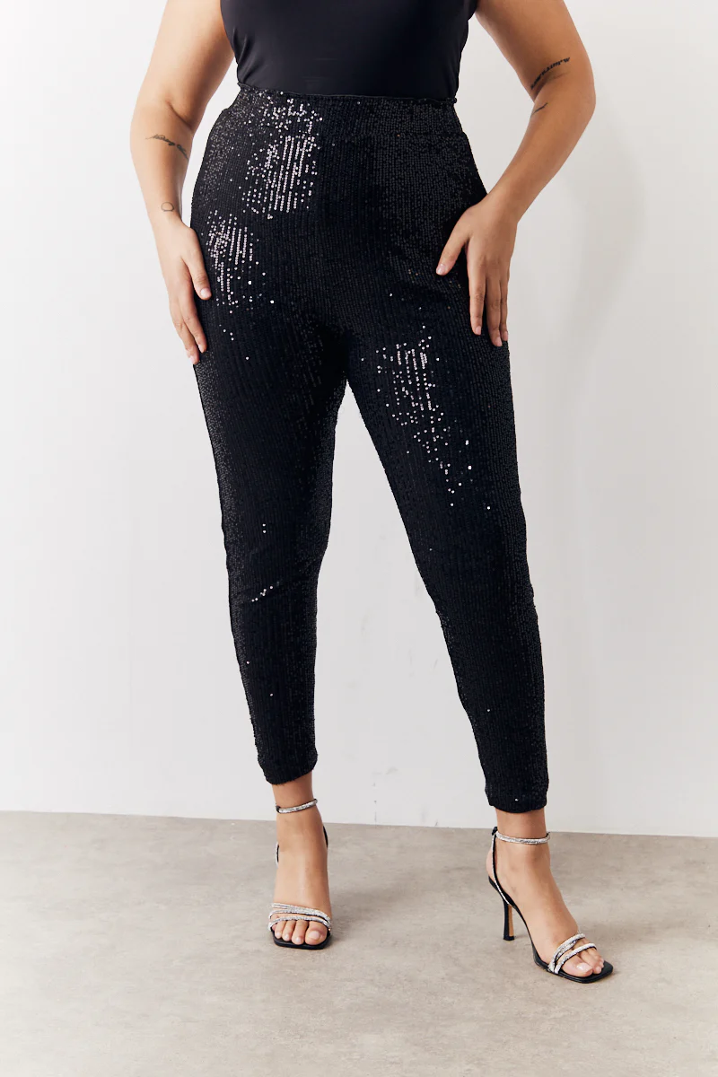 Black Premium Sequin Leggings - Image 6