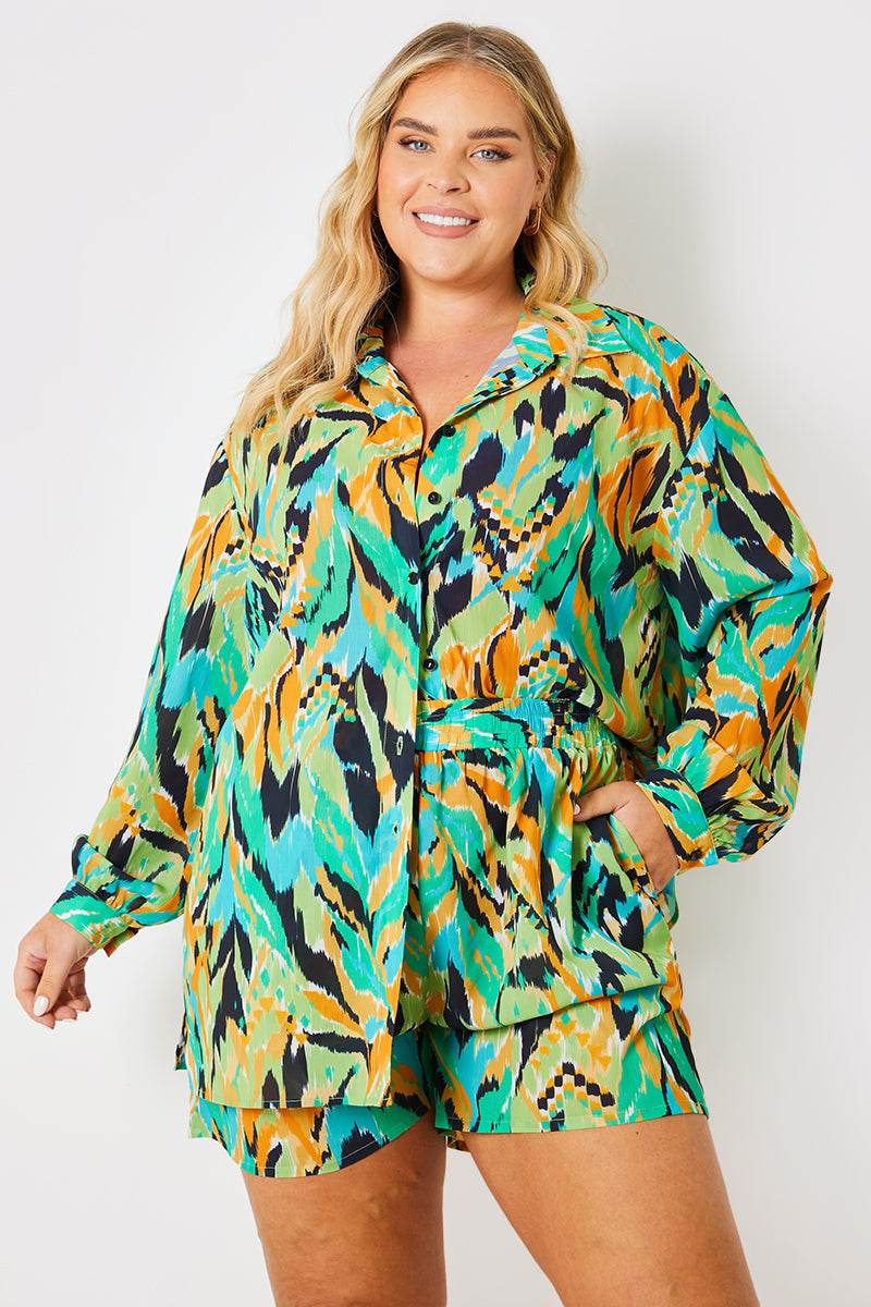 Abstract Print Tie Waist Co-Ord Beach Short