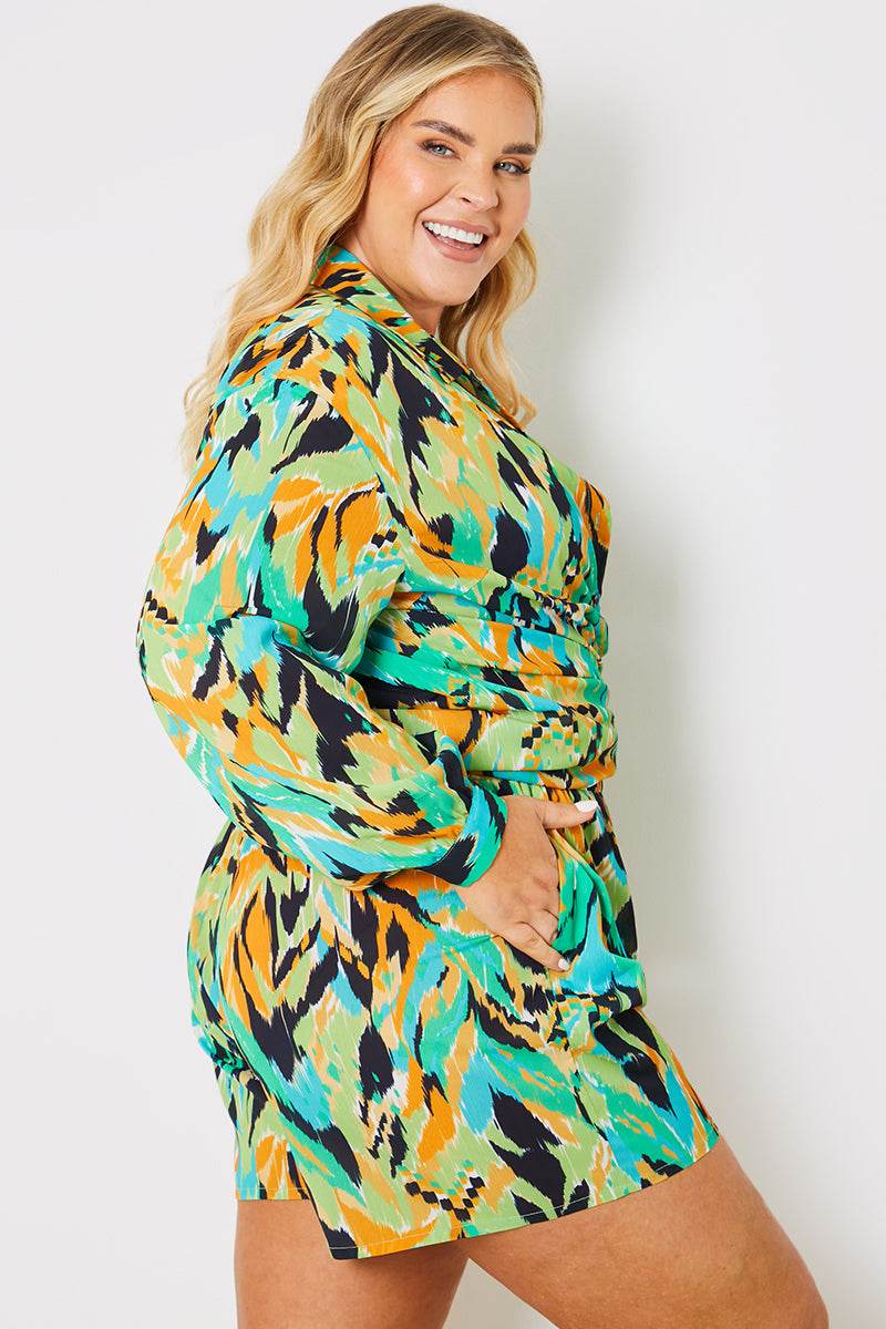 Abstract Print Tie Waist Co-Ord Beach Short - Image 2