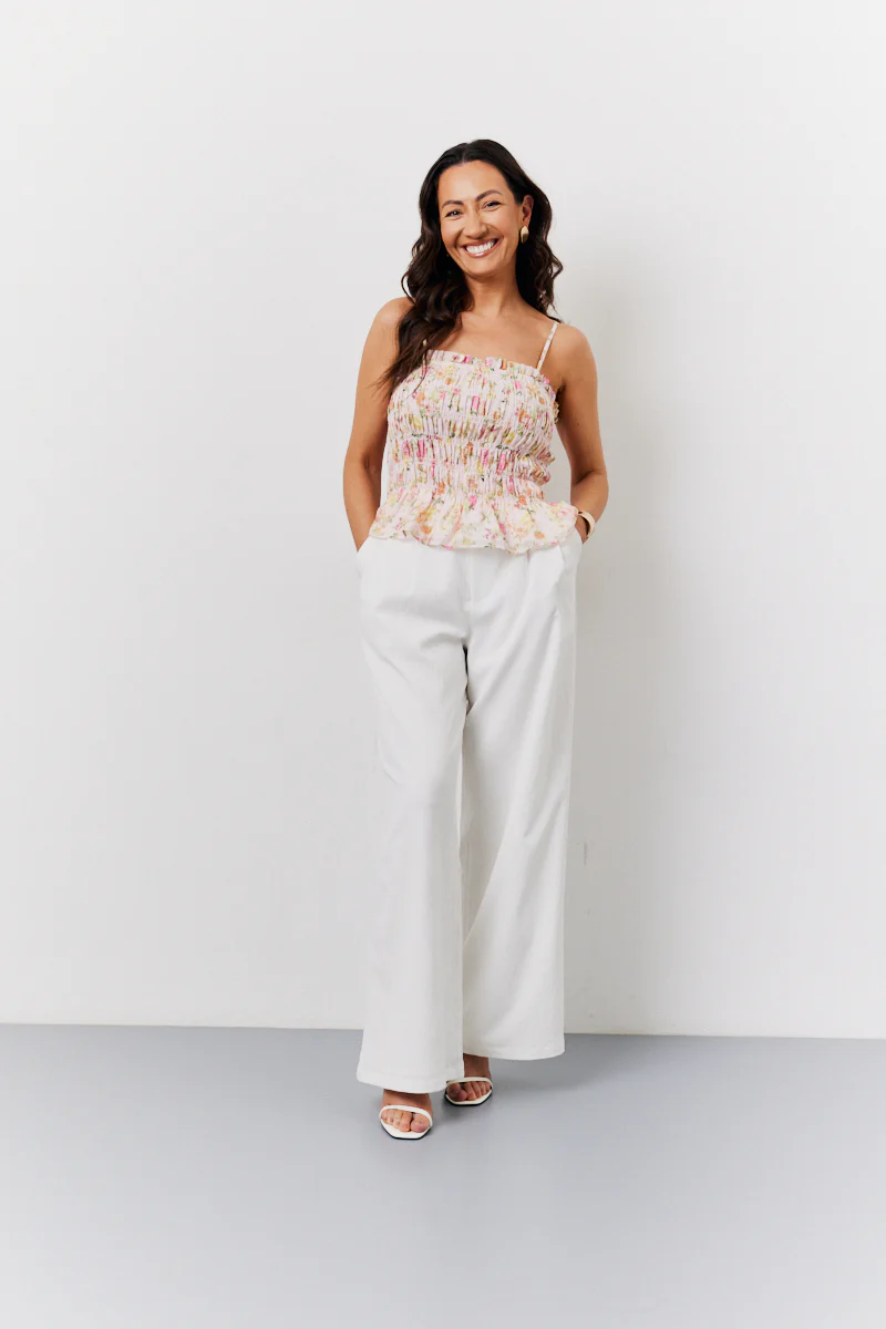 Pink Floral Print Shirred Cami Top - Image 2