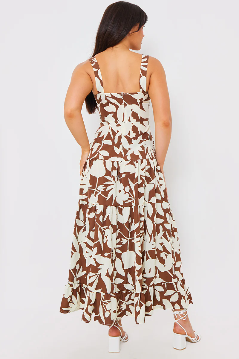 Floral Printed Tie Bust Tiered Maxi Dress - Image 3