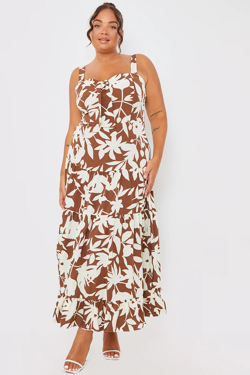 Floral Printed Tie Bust Tiered Maxi Dress - Image 4