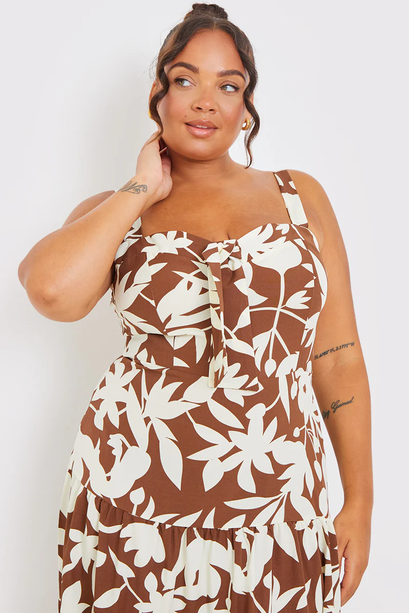 Floral Printed Tie Bust Tiered Maxi Dress - Image 5