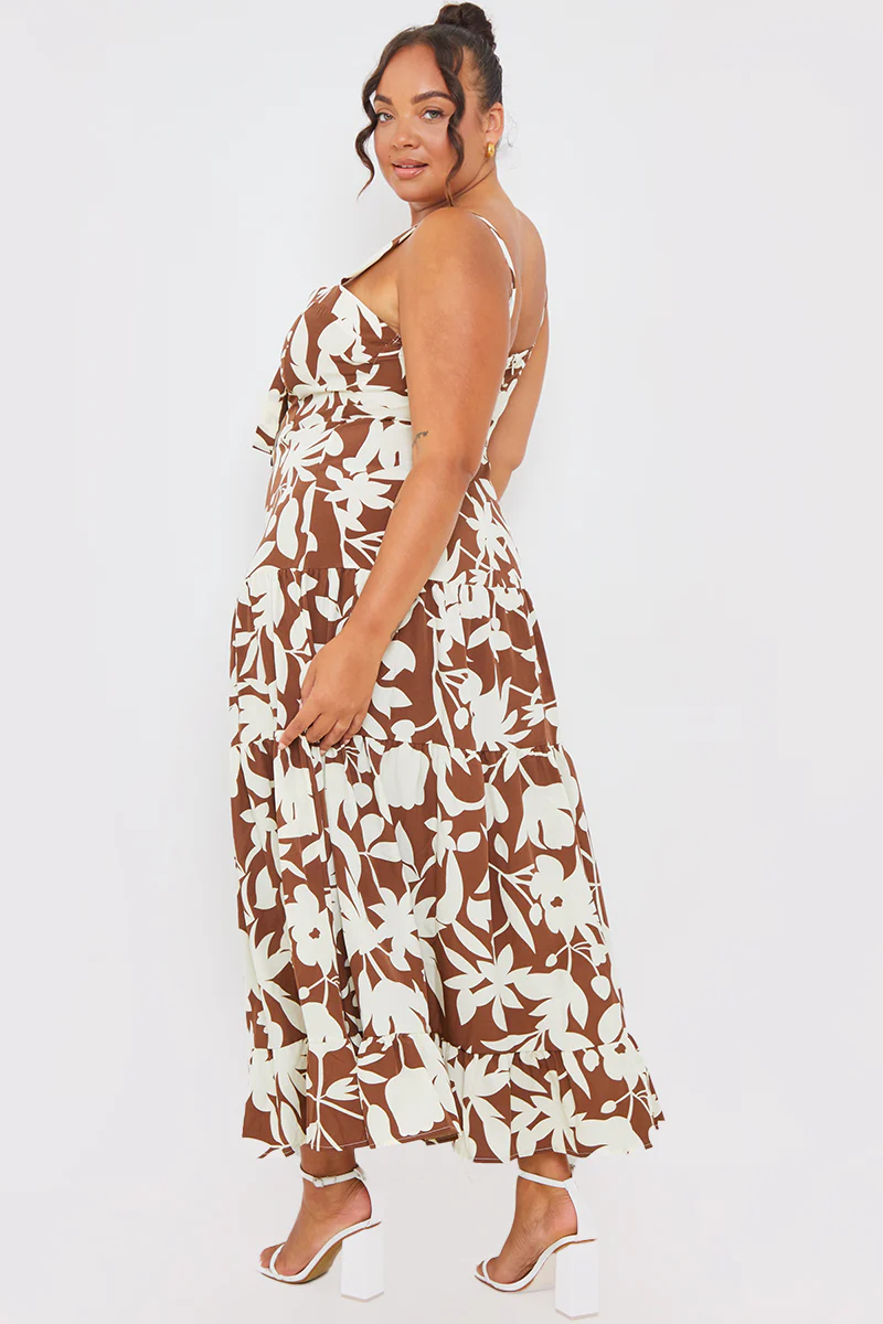 Floral Printed Tie Bust Tiered Maxi Dress - Image 6