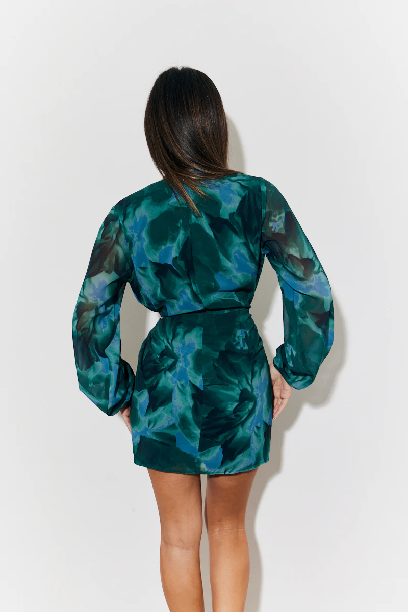 Printed Wrap Detail Mini Dress - Image 3