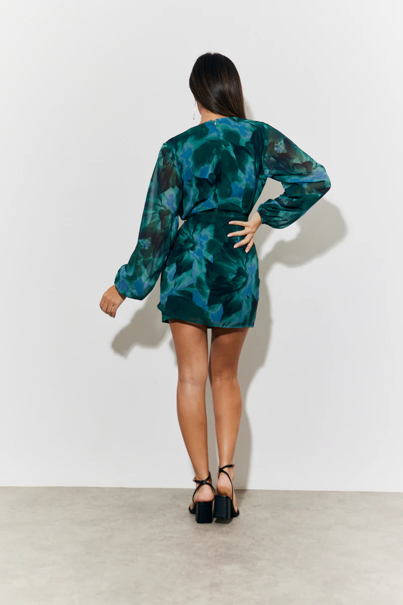 Printed Wrap Detail Mini Dress - Image 4
