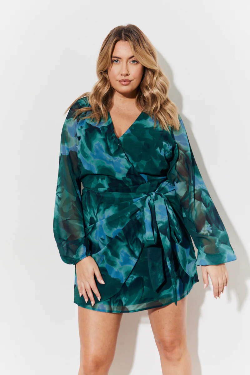 Printed Wrap Detail Mini Dress - Image 5