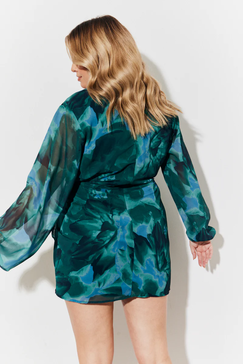 Printed Wrap Detail Mini Dress - Image 7