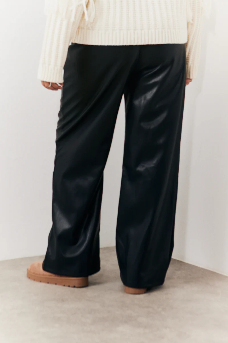 Leather Look Pintuck Detail Trousers - Image 2