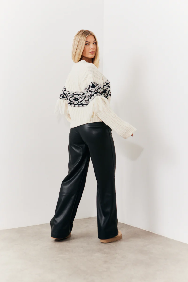 Leather Look Pintuck Detail Trousers - Image 3