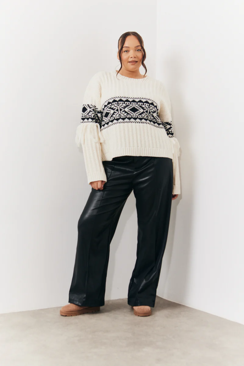 Leather Look Pintuck Detail Trousers - Image 5