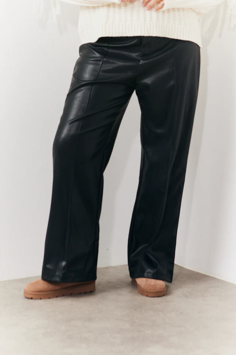 Leather Look Pintuck Detail Trousers - Image 6