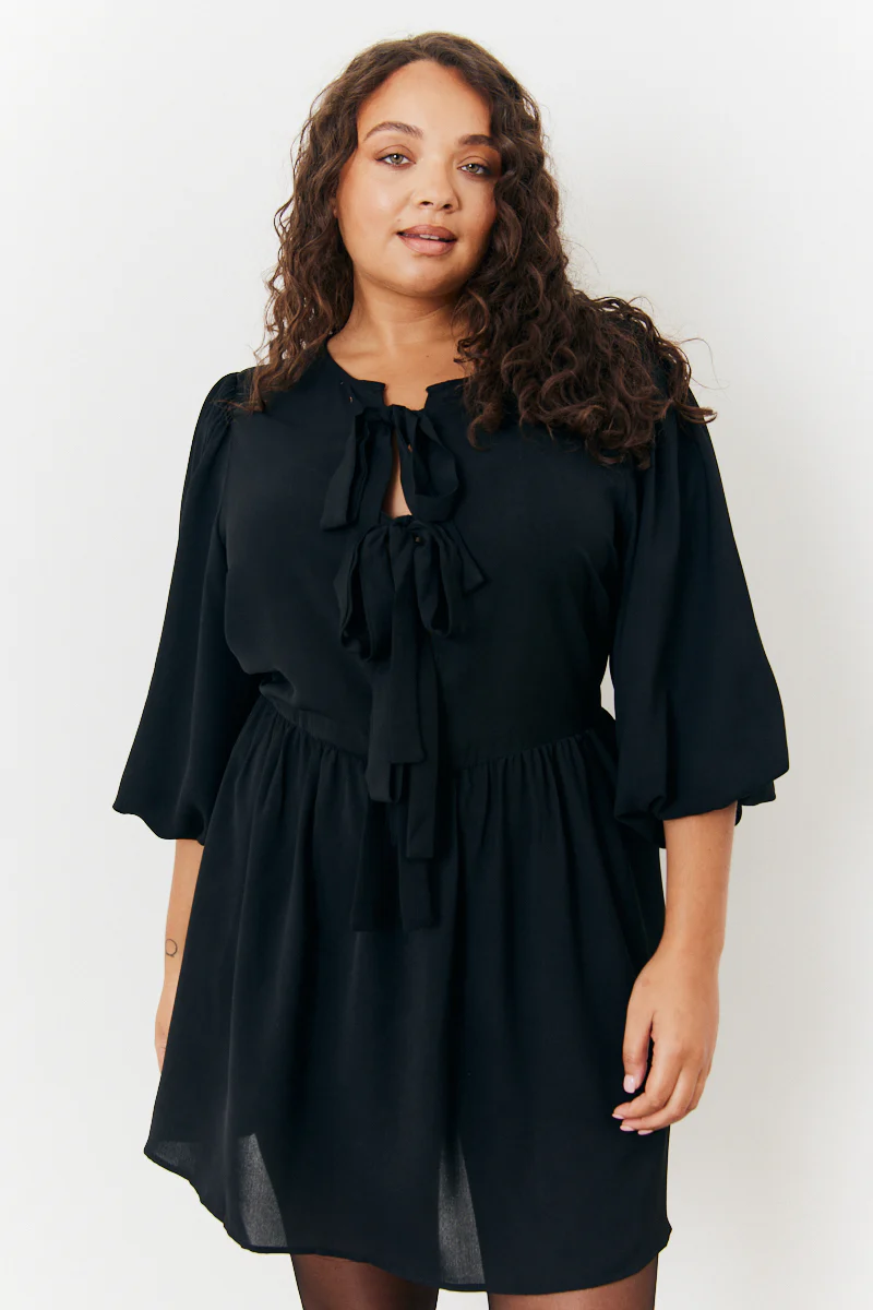 Puff Sleeve Bow Detail Mini Dress - Image 6