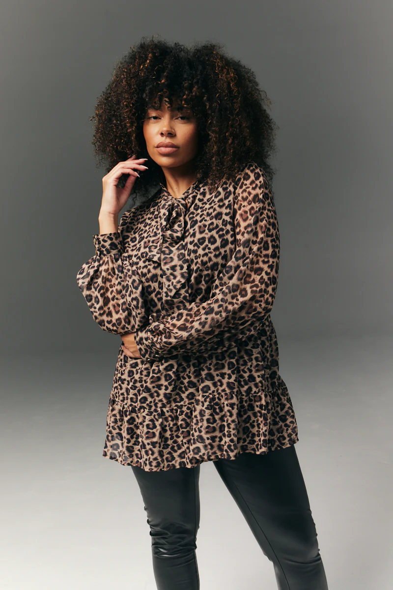 Pussybow Tiered Animal Print Blouse