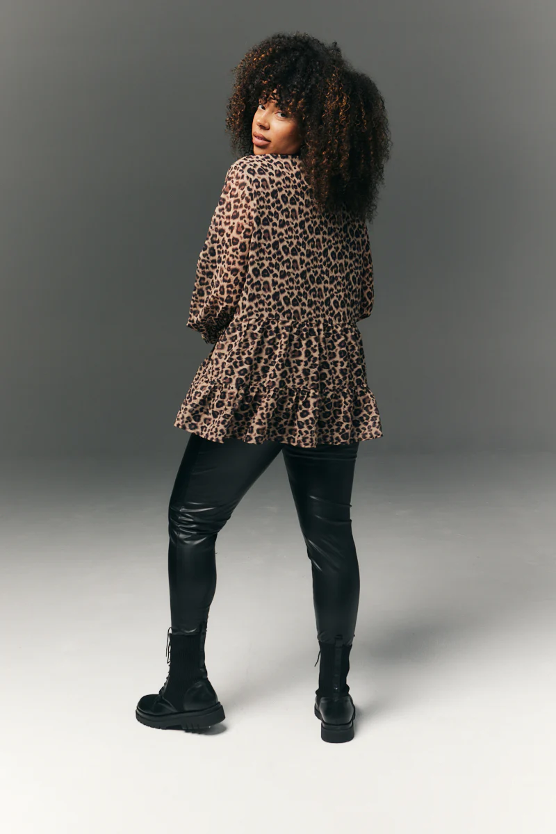 Pussybow Tiered Animal Print Blouse - Image 4