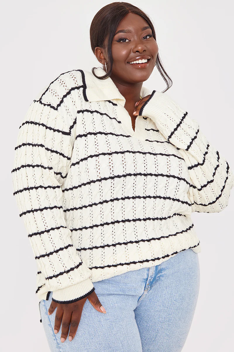 Monochrome Stripe Recycled Pointelle Jumper - Image 6