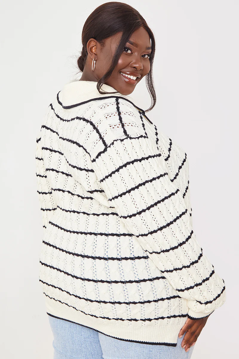 Monochrome Stripe Recycled Pointelle Jumper - Image 7