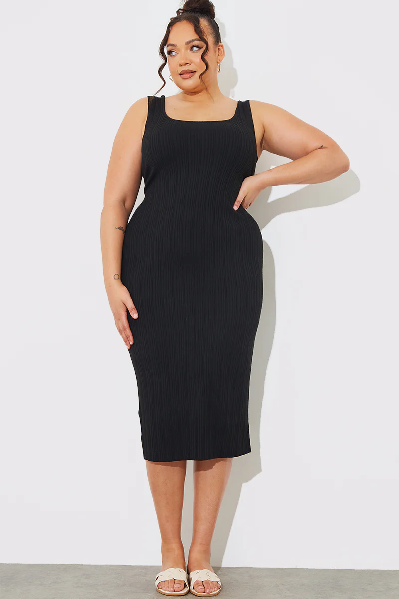 Recycled Ribbed Scoop Neck Midi Dress - Image 5