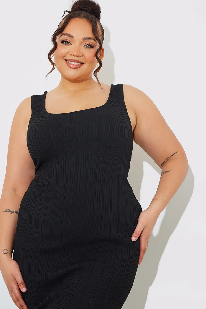 Recycled Ribbed Scoop Neck Midi Dress - Image 8