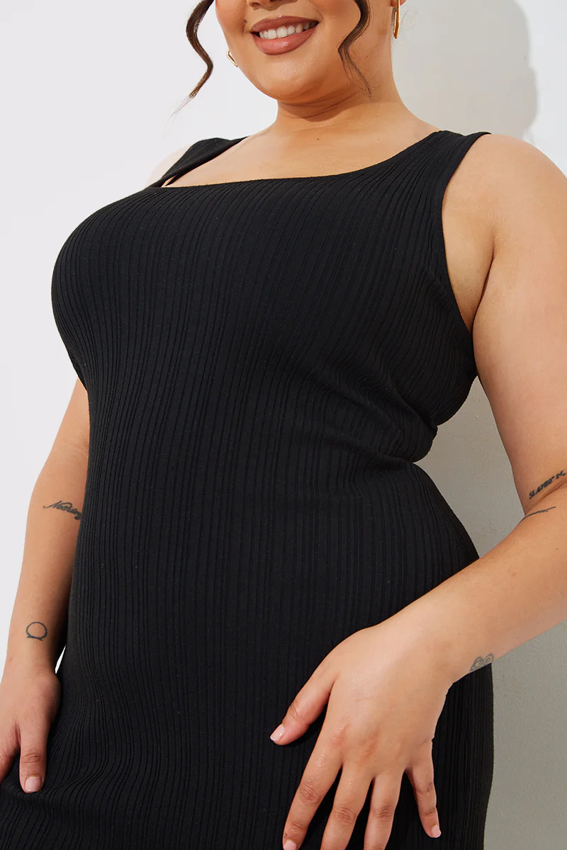 Recycled Ribbed Scoop Neck Midi Dress - Image 9