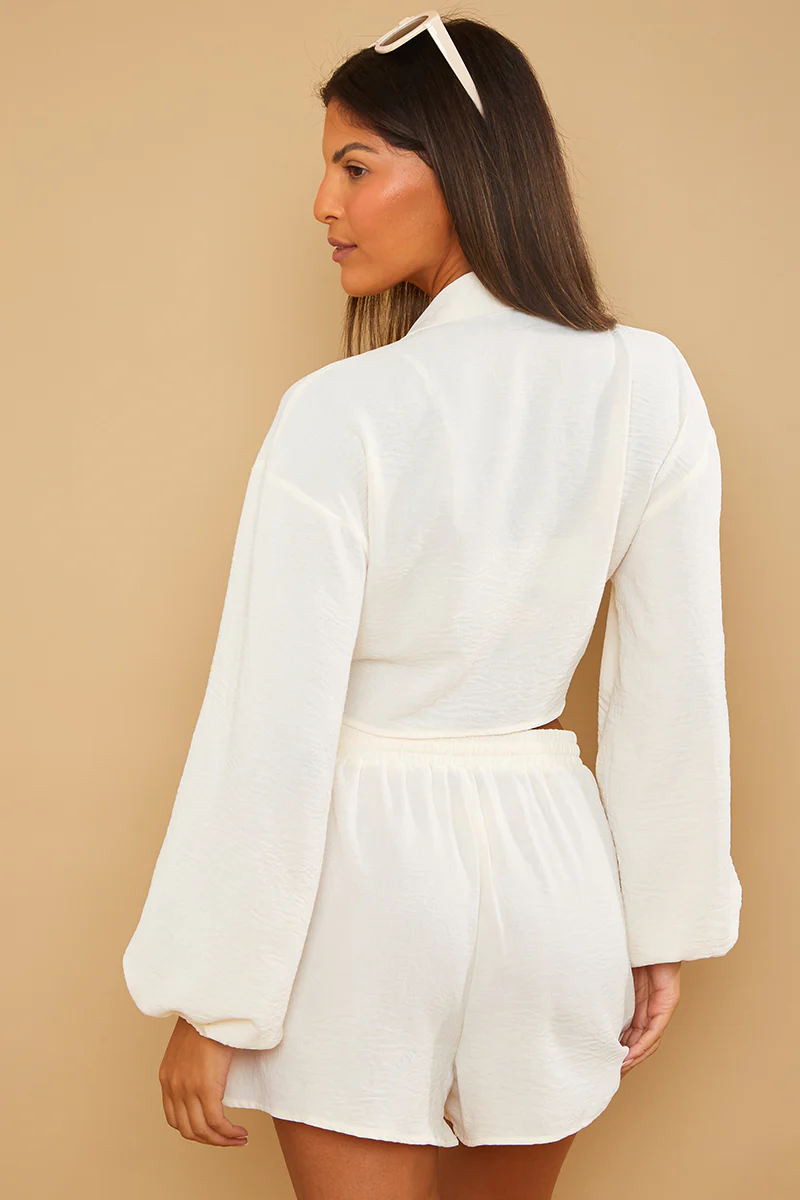 Cropped Tie Front Co-Ord Shirt - Image 4