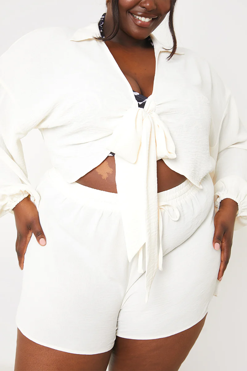 Cropped Tie Front Co-Ord Shirt - Image 7