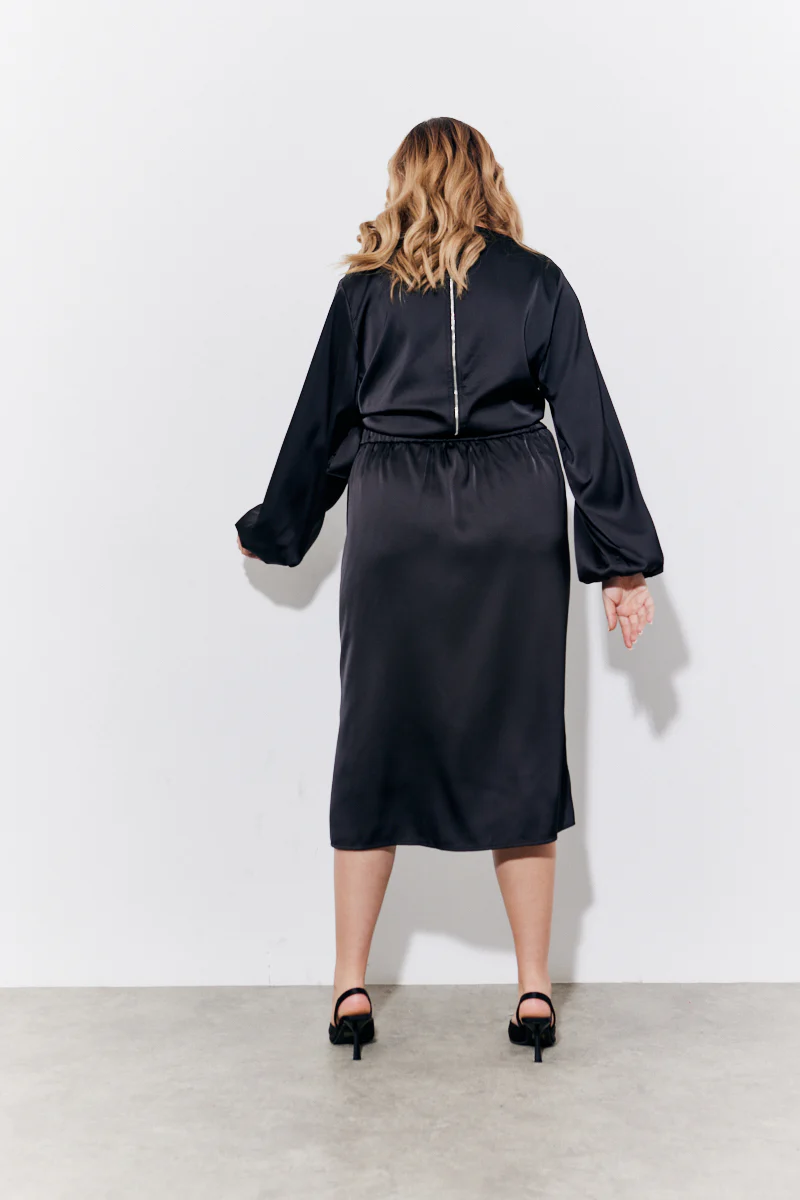 Black Satin Wrap Midi Skirt - Image 7