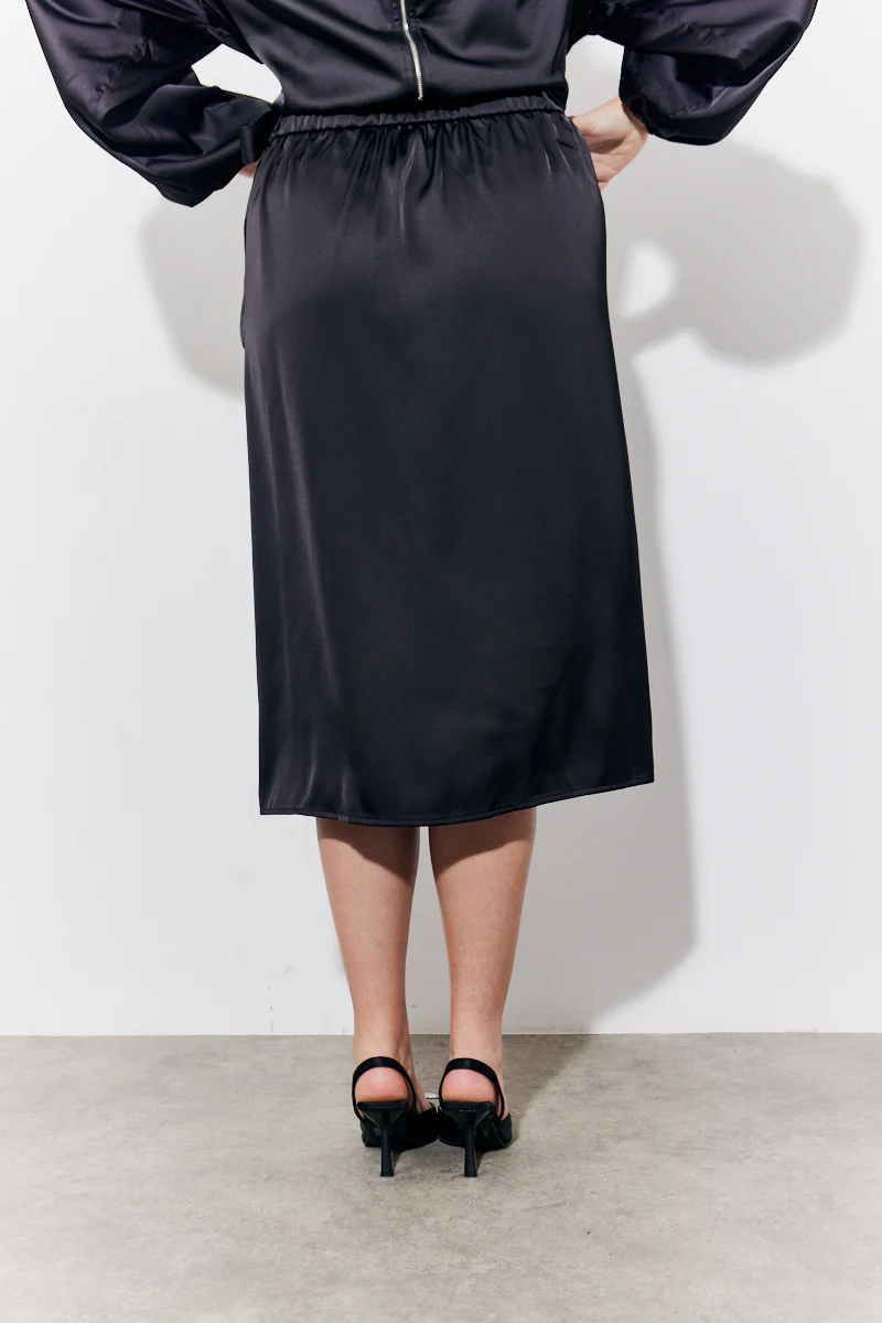 Black Satin Wrap Midi Skirt - Image 8
