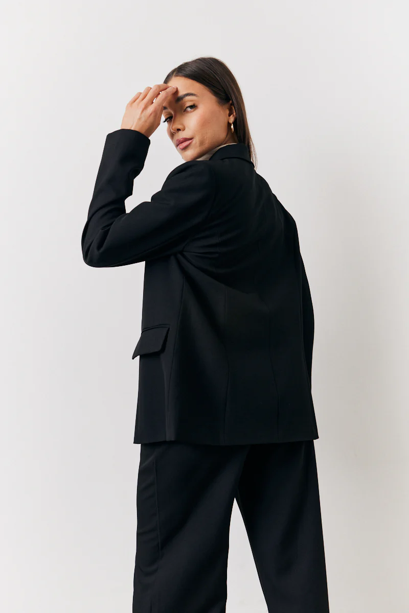 Black Relaxed Pocket Detail Blazer - Image 3