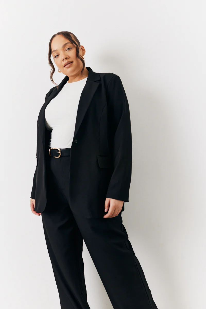 Black Relaxed Pocket Detail Blazer - Image 5