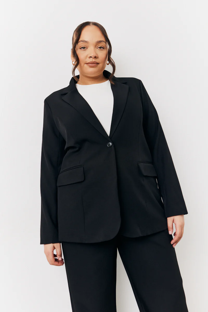 Black Relaxed Pocket Detail Blazer - Image 7
