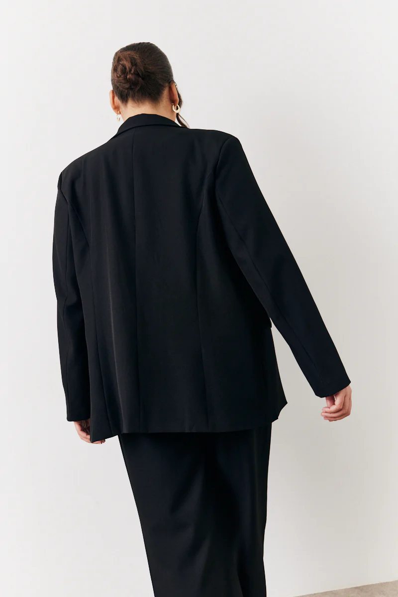 Black Relaxed Pocket Detail Blazer - Image 9