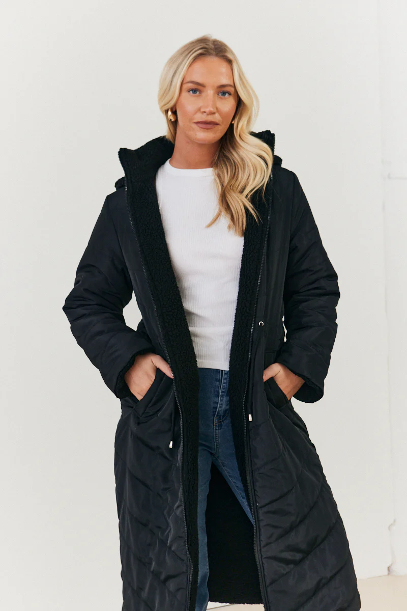 Recycled Reversible Longline Borg Puffer Coat - Image 3