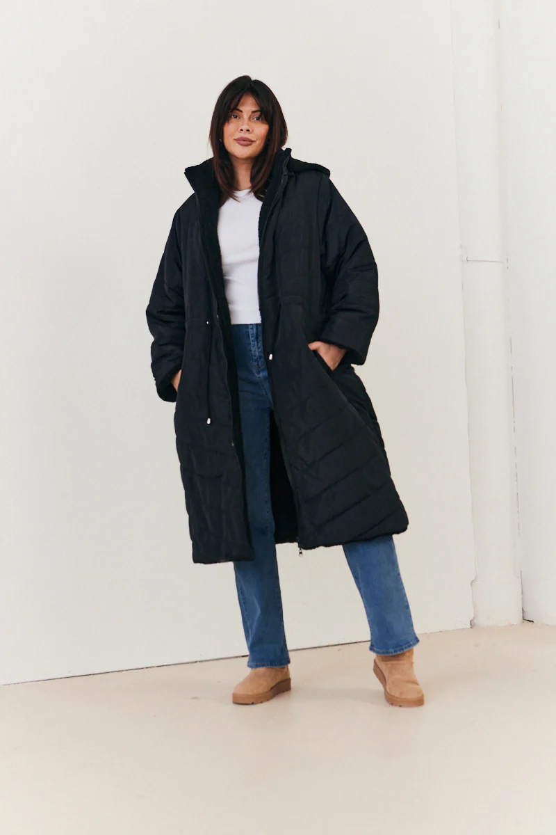 Recycled Reversible Longline Borg Puffer Coat - Image 7