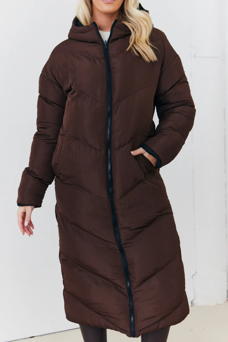 Reversible Hooded Longline Puffer Coat - Image 11