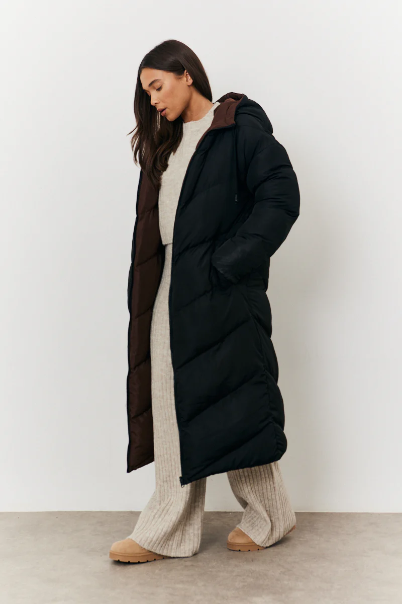 Reversible Hooded Longline Puffer Coat - Image 5