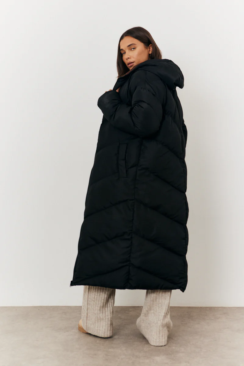 Reversible Hooded Longline Puffer Coat - Image 7