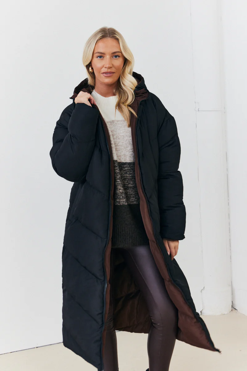 Reversible Hooded Longline Puffer Coat - Image 8