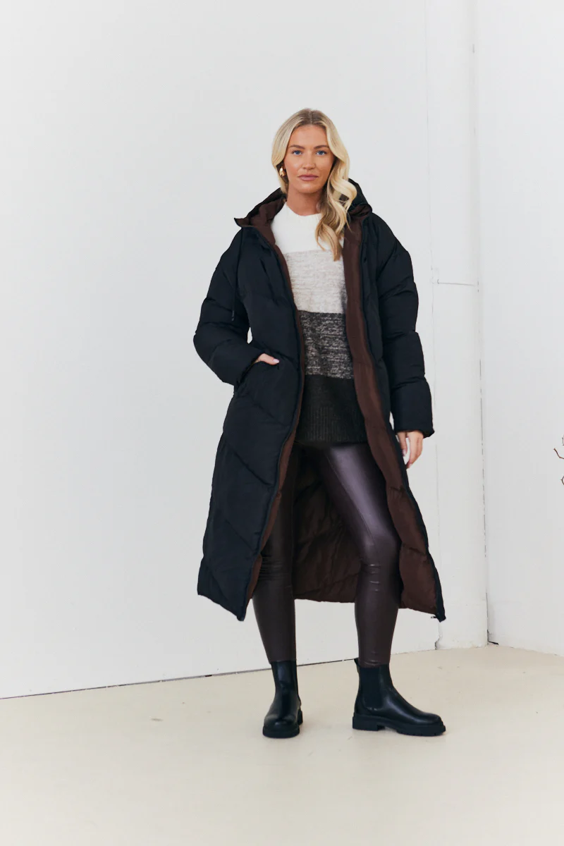 Reversible Hooded Longline Puffer Coat - Image 9
