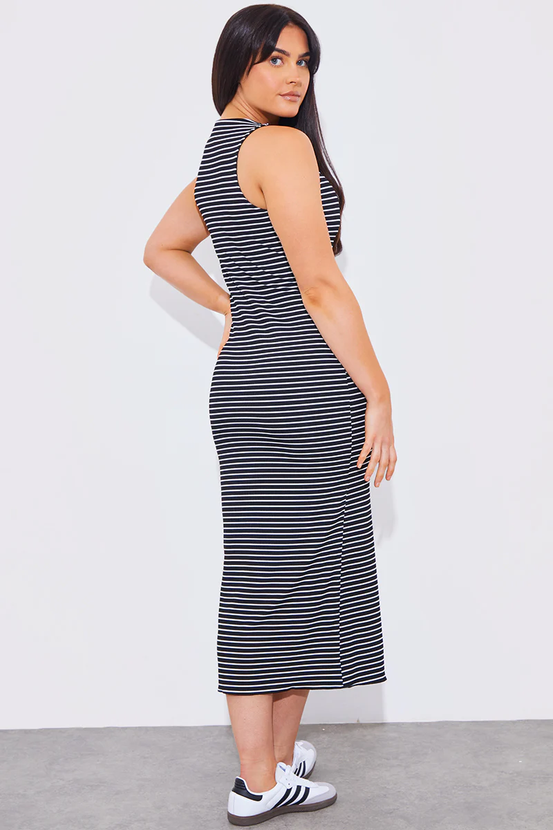 Reversible Stripe Racer Neck Midi Dress - Image 6